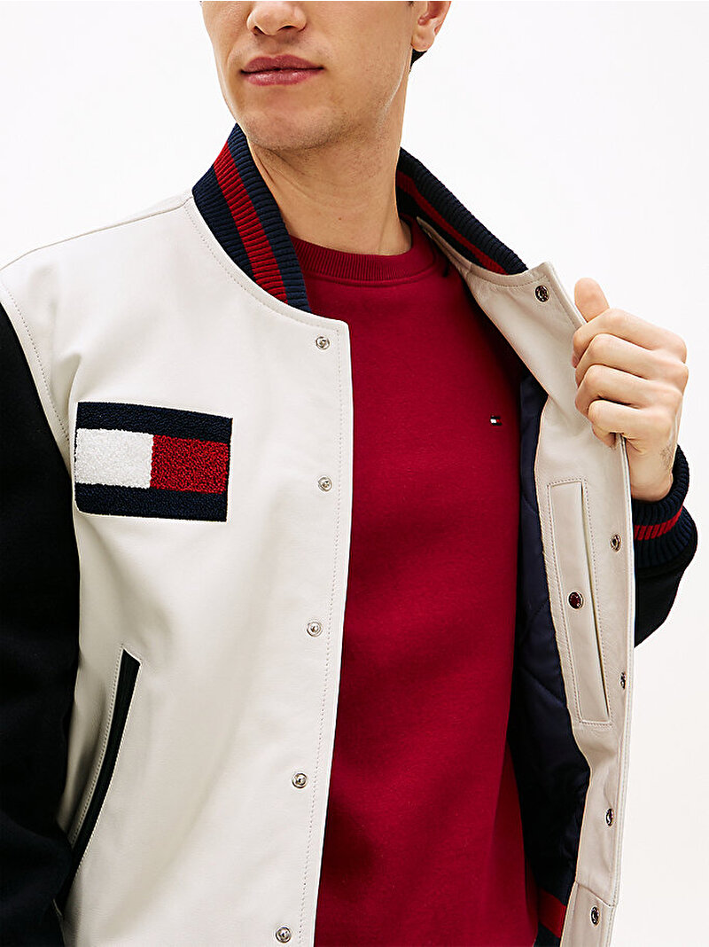 Erkek Leather Varsity Ceket Beyaz MW0MW41866Z00