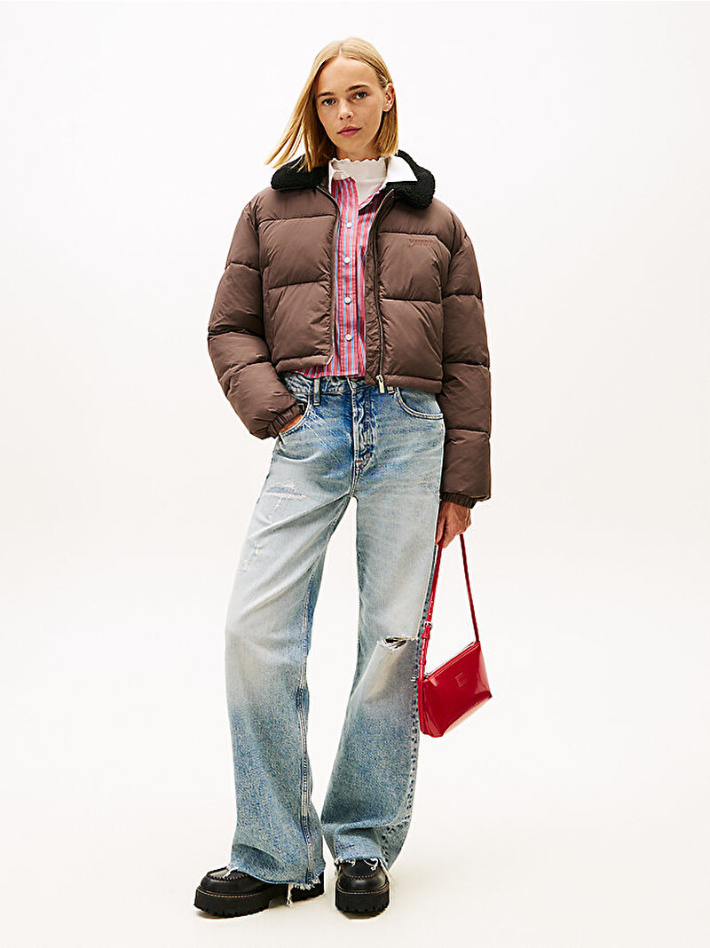 Kadın TJW Teddy Collar Puffer Mont Kahverengi DW0DW22049GW1