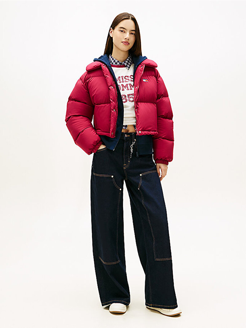 Kadın TJW Crop Badge Colar Puffer Mont Kırmızı DW0DW20390VLC