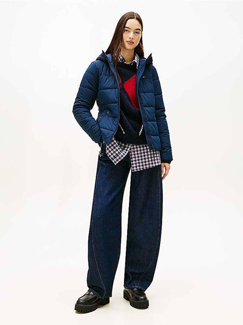 Kadın TJW Slim Hooded Puffer Mont Lacivert DW0DW20959C1G