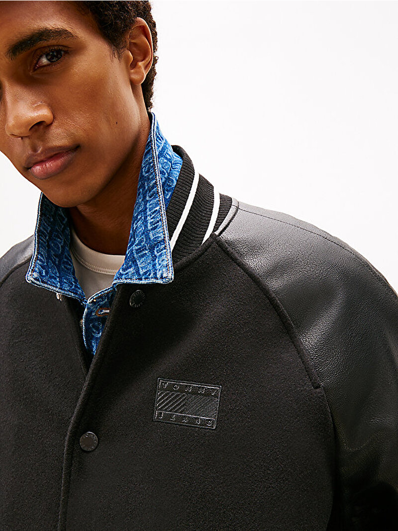 Erkek TJM Flag Varsity Bomber Ceket Siyah DM0DM22439BDS