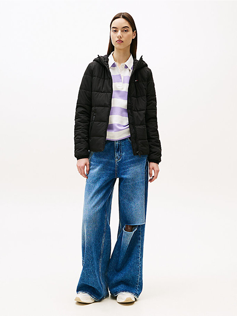 Kadın TJW Slim Hooded Puffer Mont Siyah DW0DW20959BDS