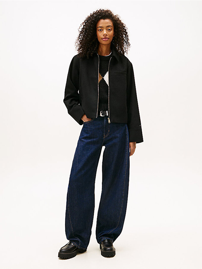 Kadın TJW Zip Front Wool Ceket Siyah DW0DW22043BDS