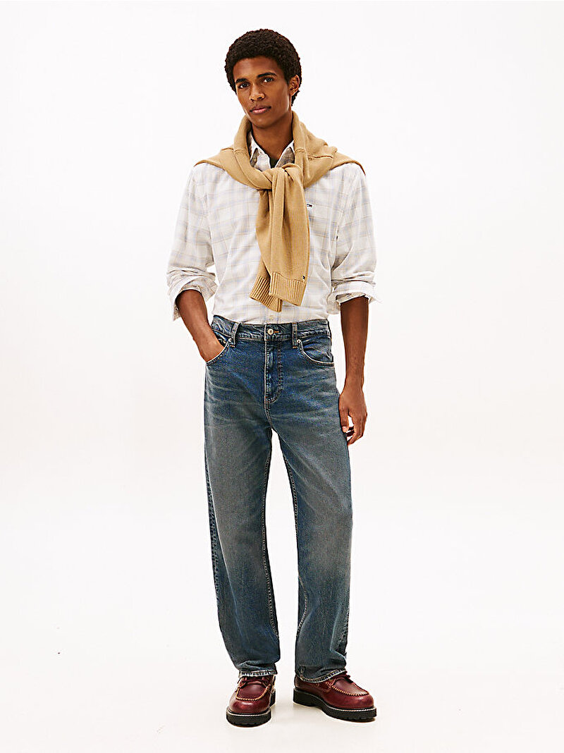 Erkek TJM Regular Check Cord Gömlek Beyaz DM0DM22408YBH