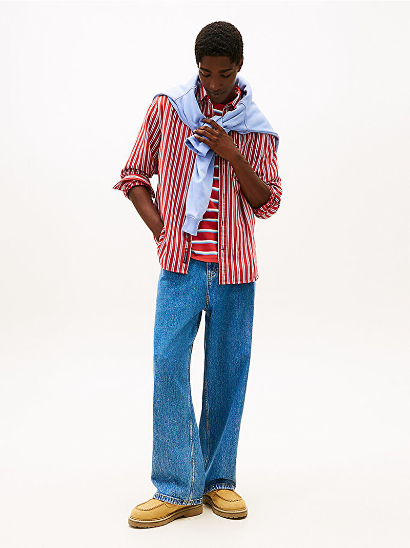 Erkek TJM Relax Stripe Gömlek Kırmızı DM0DM22406XL0