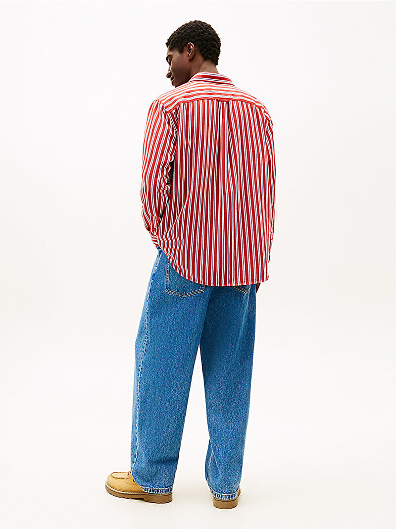 Erkek TJM Relax Stripe Gömlek Kırmızı DM0DM22406XL0