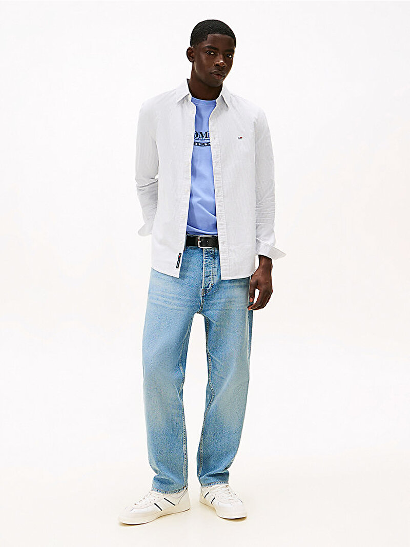 Erkek TJM Slim Stripe Oxford Gömlek Mavi DM0DM20668C5X