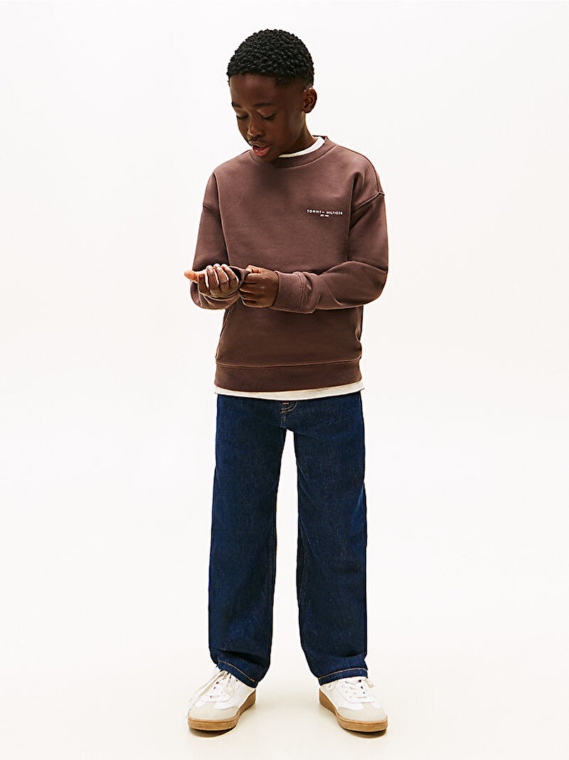 Çocuk Unisex Mini Corp C-neck Sweatshirt Kahverengi KS0KS00665GW1