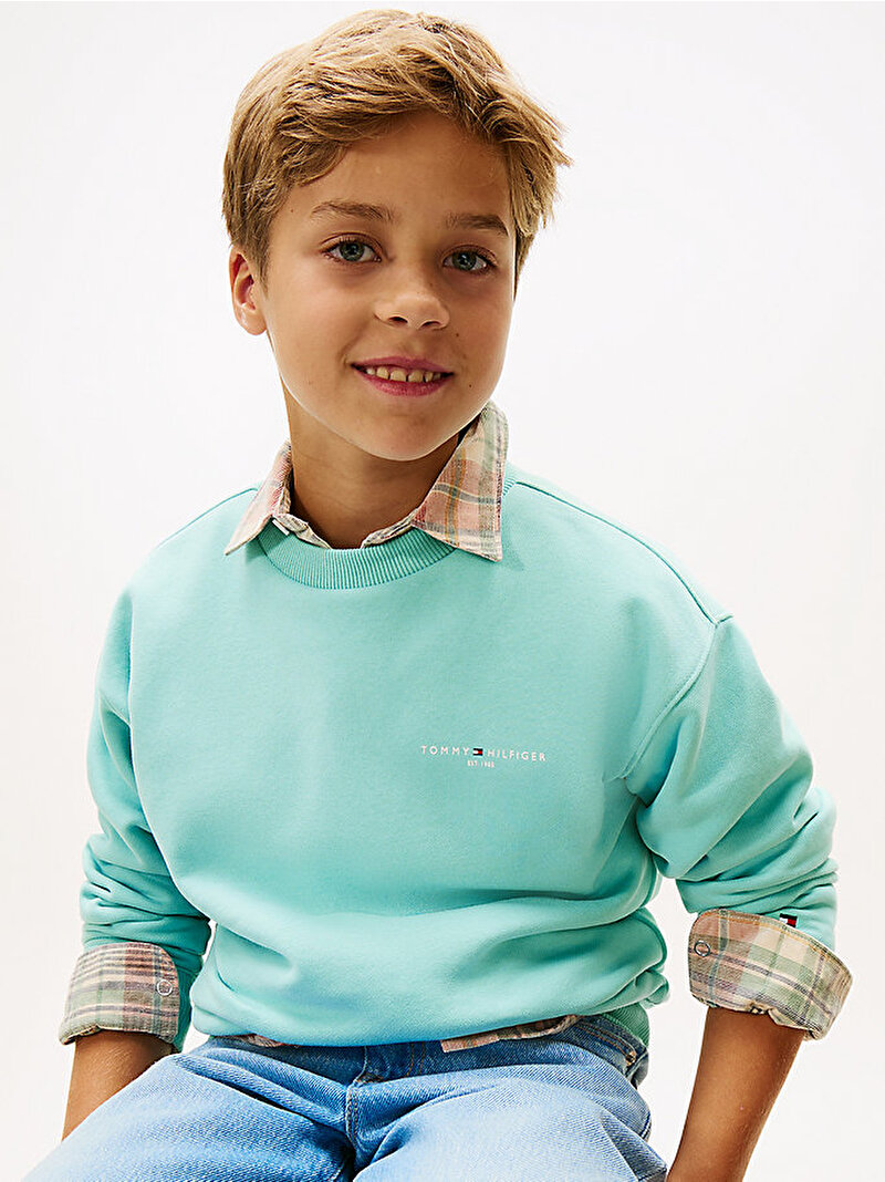 Çocuk Unisex Mini Corp C-neck Sweatshirt Mavi KS0KS00665DAA