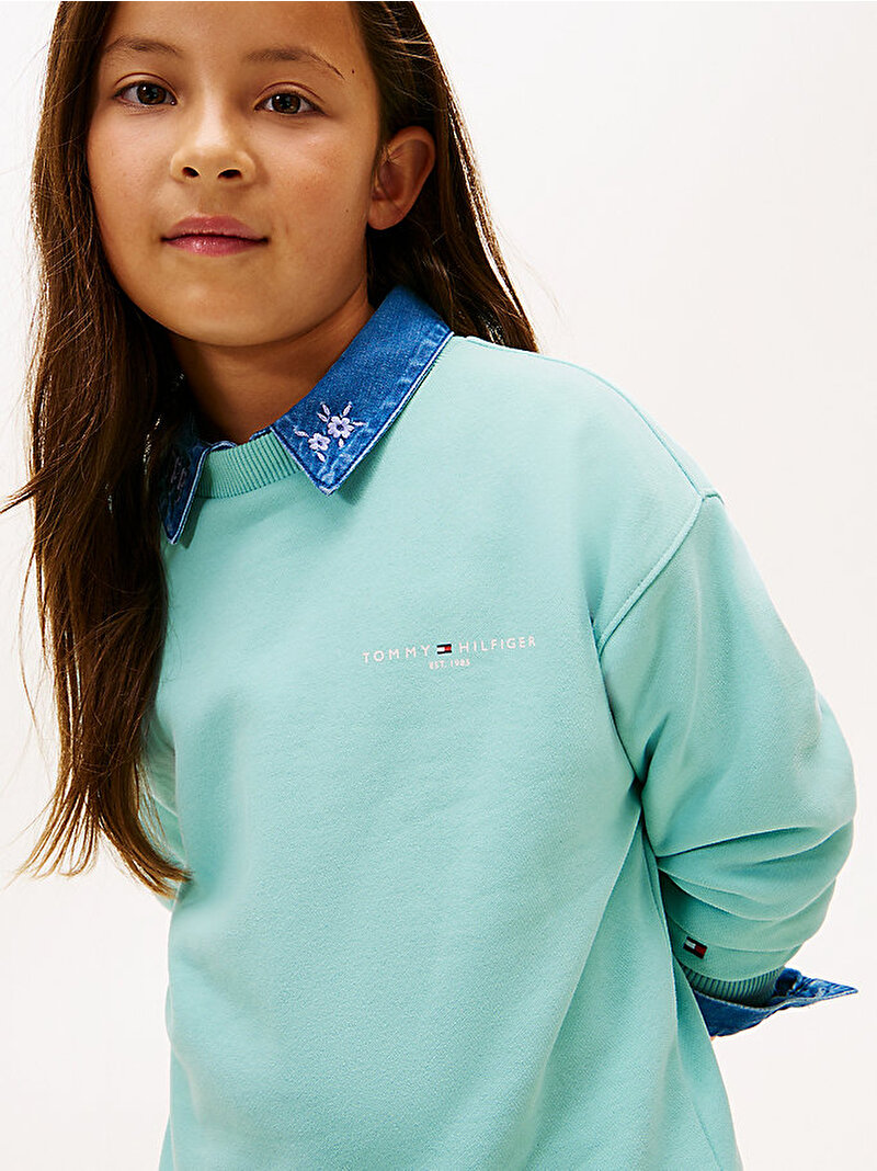 Çocuk Unisex Mini Corp C-neck Sweatshirt Mavi KS0KS00665DAA