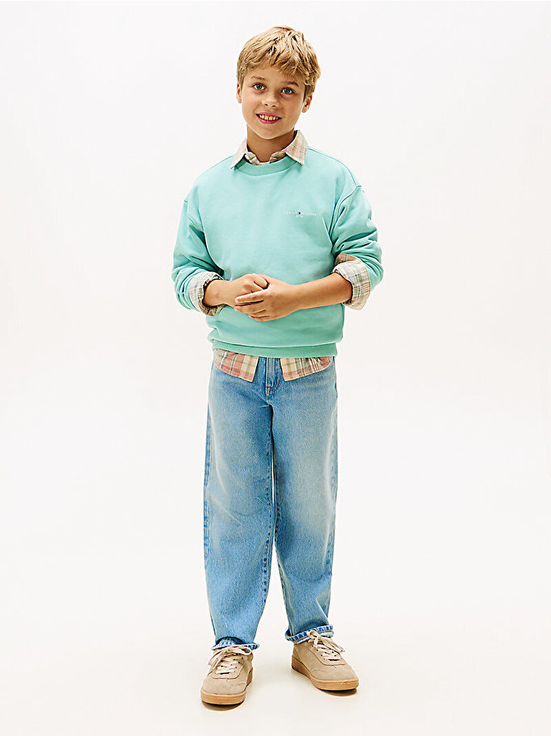 Çocuk Unisex Mini Corp C-neck Sweatshirt Mavi KS0KS00665DAA