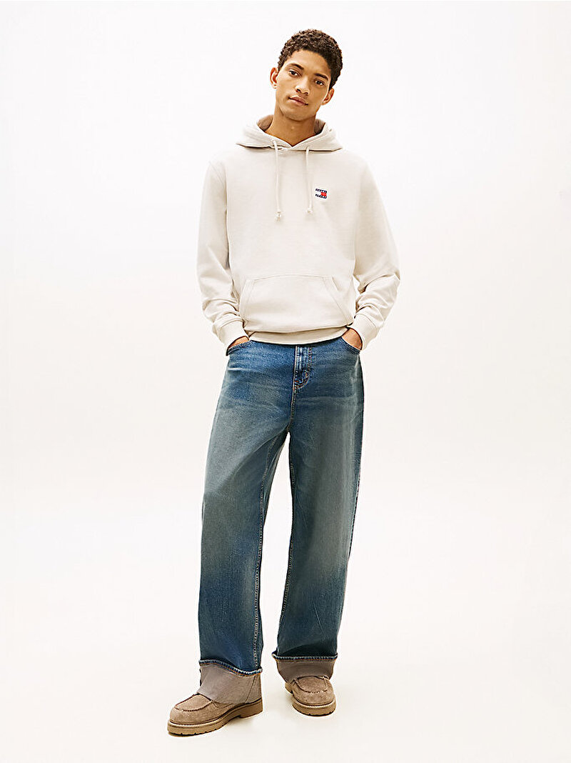 Erkek TJM Regular Badge Hoodie Bej DM0DM22666YBH