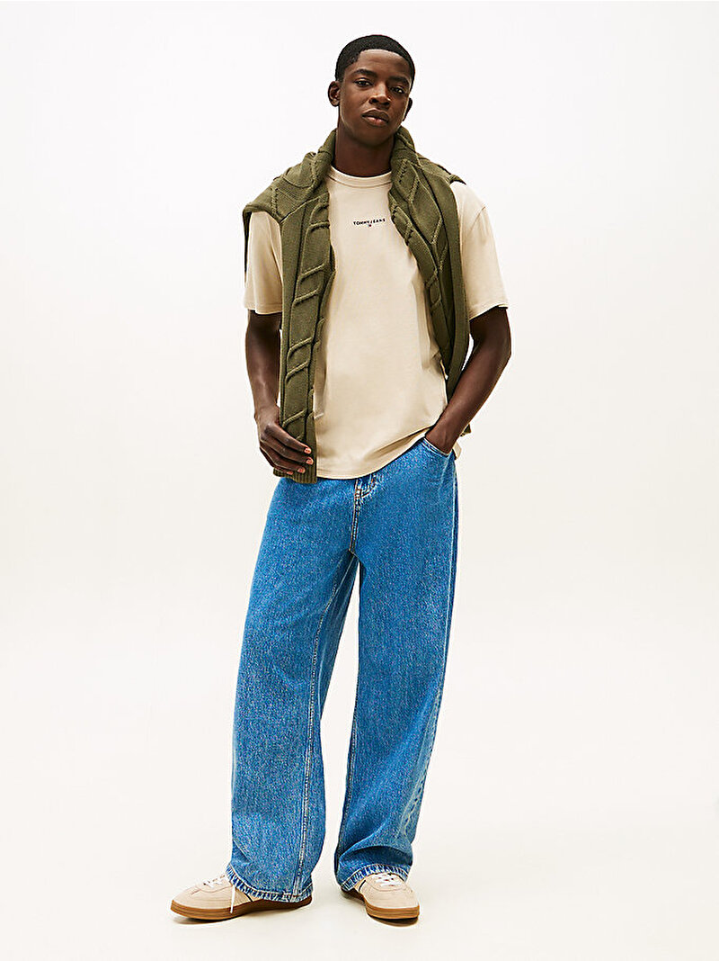 Erkek TJM Relax Linear Logo T-shirt Bej DM0DM21110ABY