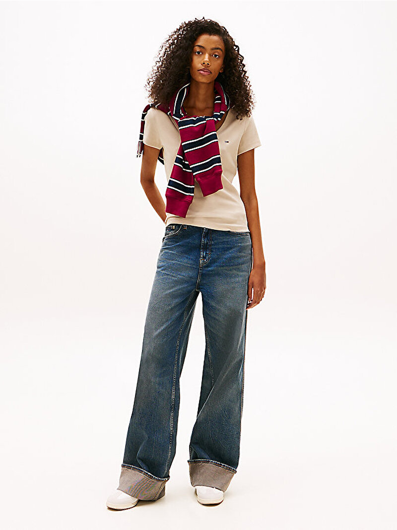 Kadın TJW Slim Essential T-shirt Bej DW0DW17385ABY