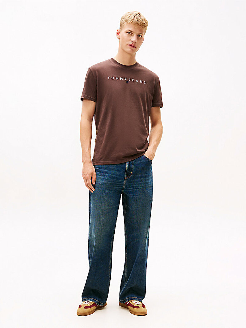 Erkek TJM Regular Linear Logo T-shirt Kahverengi DM0DM20744GW1