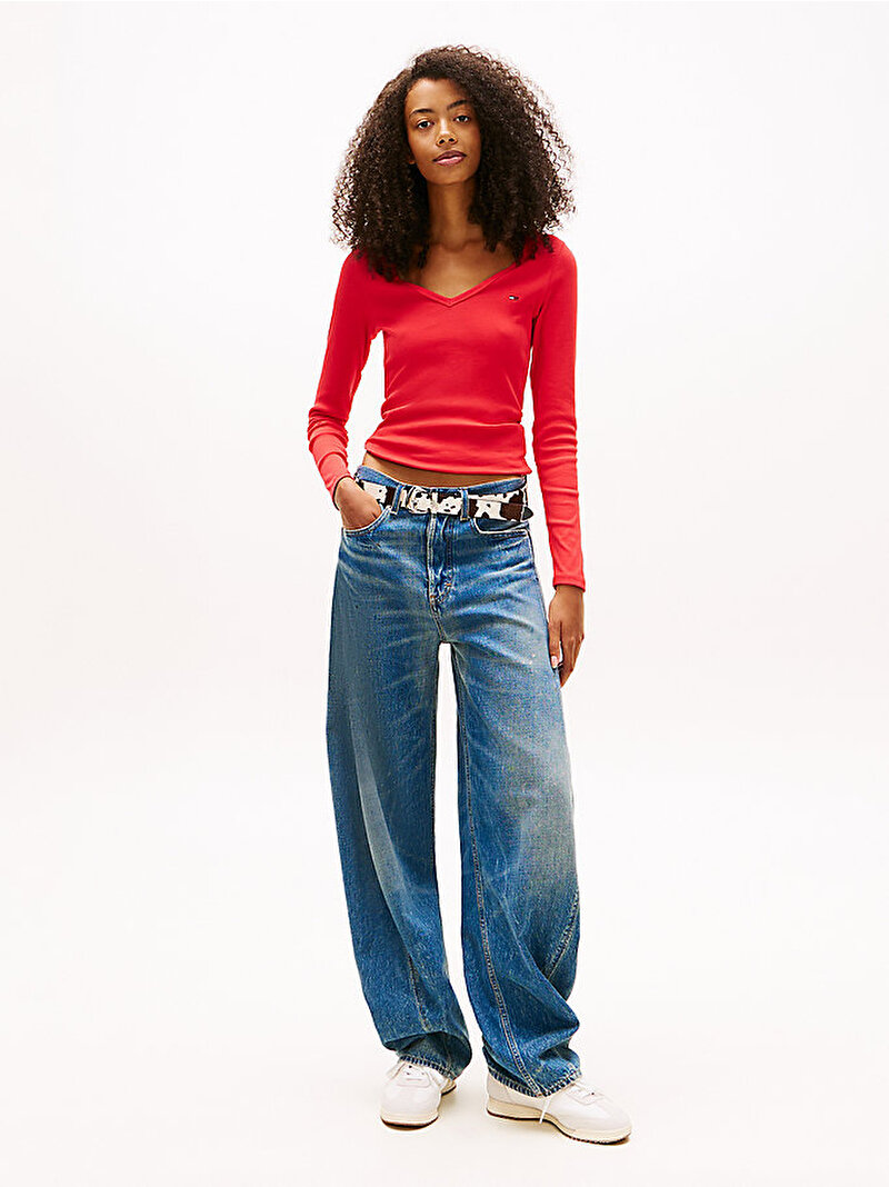 Kadın TJW Slim Essential T-shirt Kırmızı DW0DW17990XK3