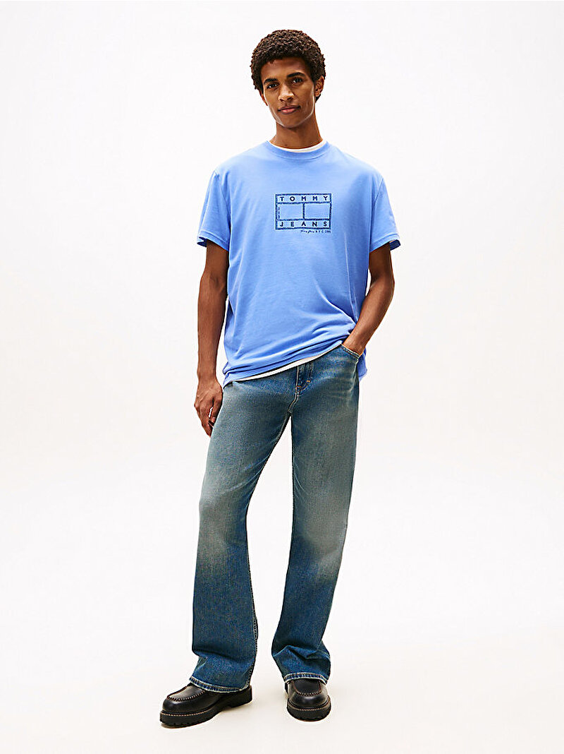 Erkek TJM Regular Center Flag T-shirt Mavi DM0DM22317C58