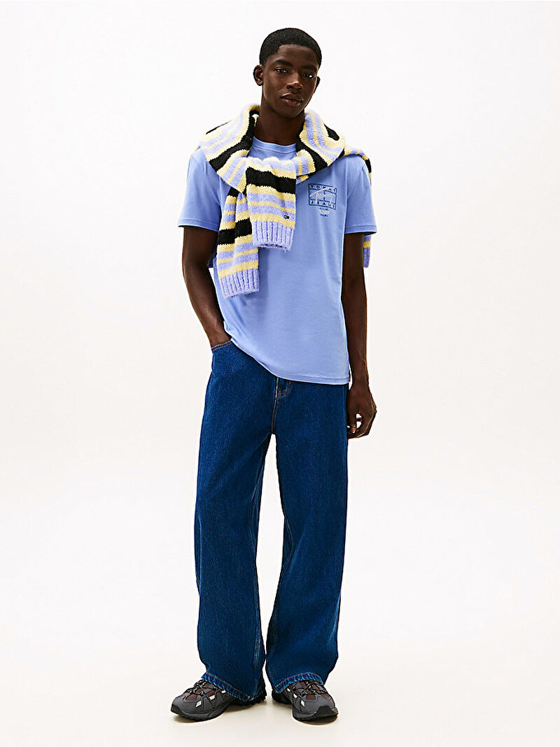 Erkek TJM Regular Sign Spray T-shirt Mavi DM0DM22319C5X