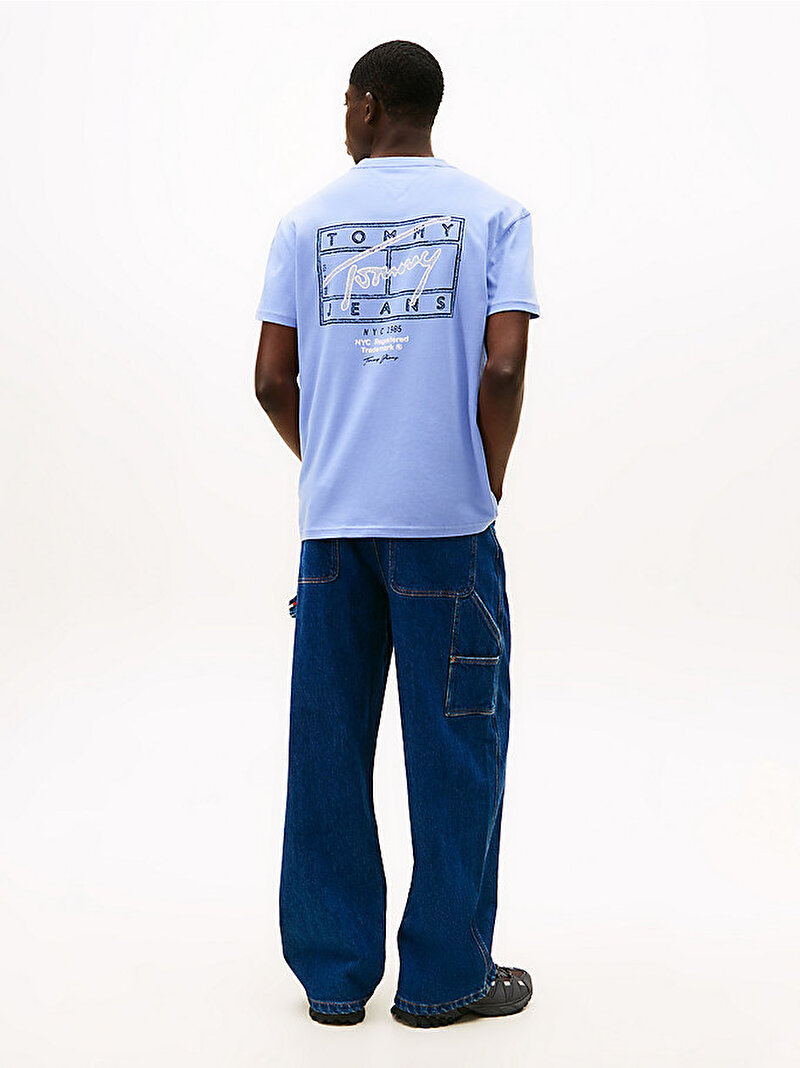 Erkek TJM Regular Sign Spray T-shirt Mavi DM0DM22319C5X