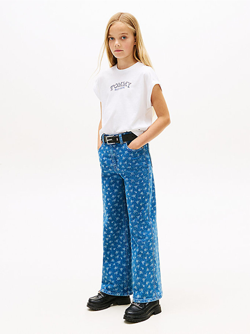 Kız Çocuk Tommy Puff Flower T-shirt Beyaz KG0KG08975YBR