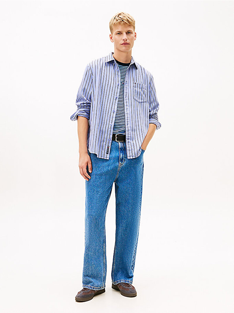 Erkek Tjm Rlx Stripe Twill Gömlek Mavi DM0DM22406C5X