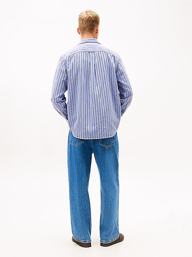 Erkek Tjm Rlx Stripe Twill Gömlek Mavi DM0DM22406C5X