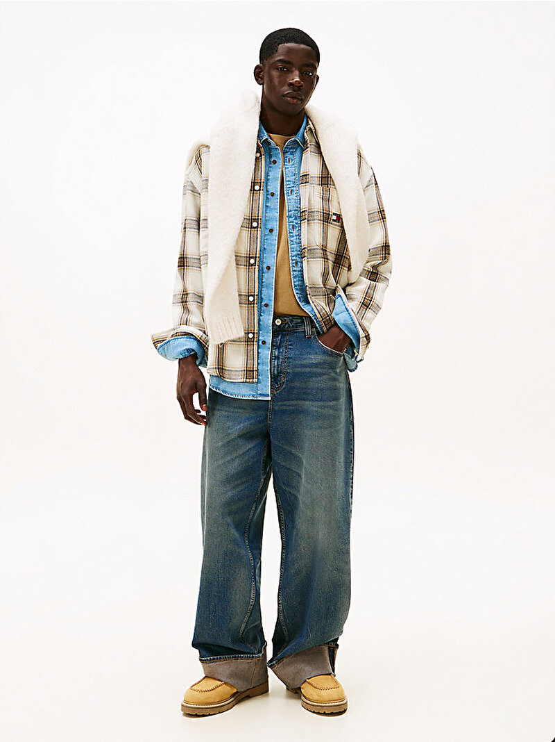 Erkek Tjm Rlx Check Brushed Gömlek Beyaz DM0DM22411YBH