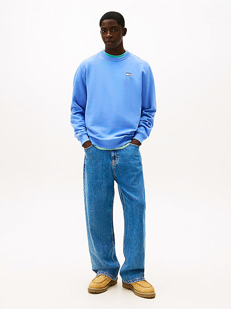 Erkek Tjm Reg Badge Crew Sweatshirt Mavi DM0DM22665C58