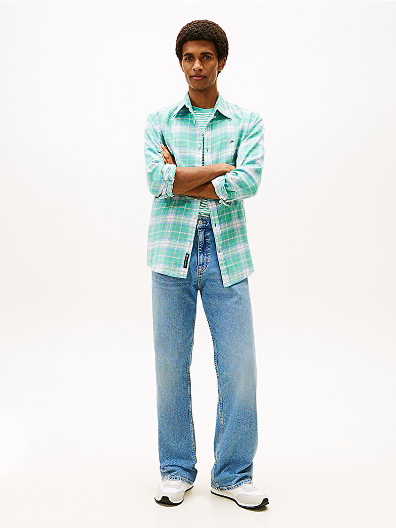 Erkek Tjm Reg Flannel Check Gömlek Mavi DM0DM22839CTN