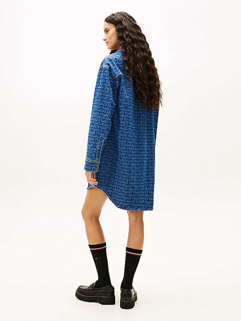 Kadın Relaxed Denim Gömlek Elbise Mavi DW0DW224921A5
