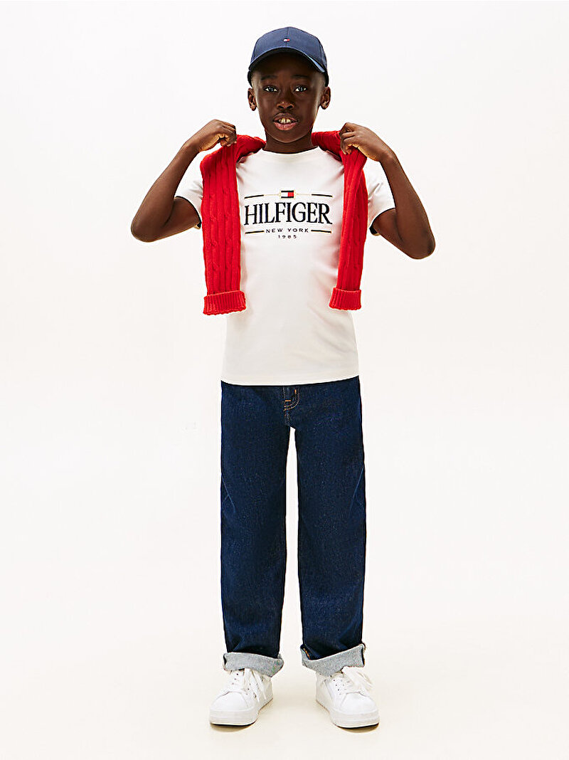 Erkek Çocuk Tommy Icons Interlock T-shirt Beyaz KB0KB10360YBH