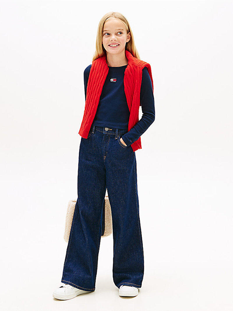 Kız Çocuk Heritage Flag Rib T-shirt Lacivert KG0KG09065C1G