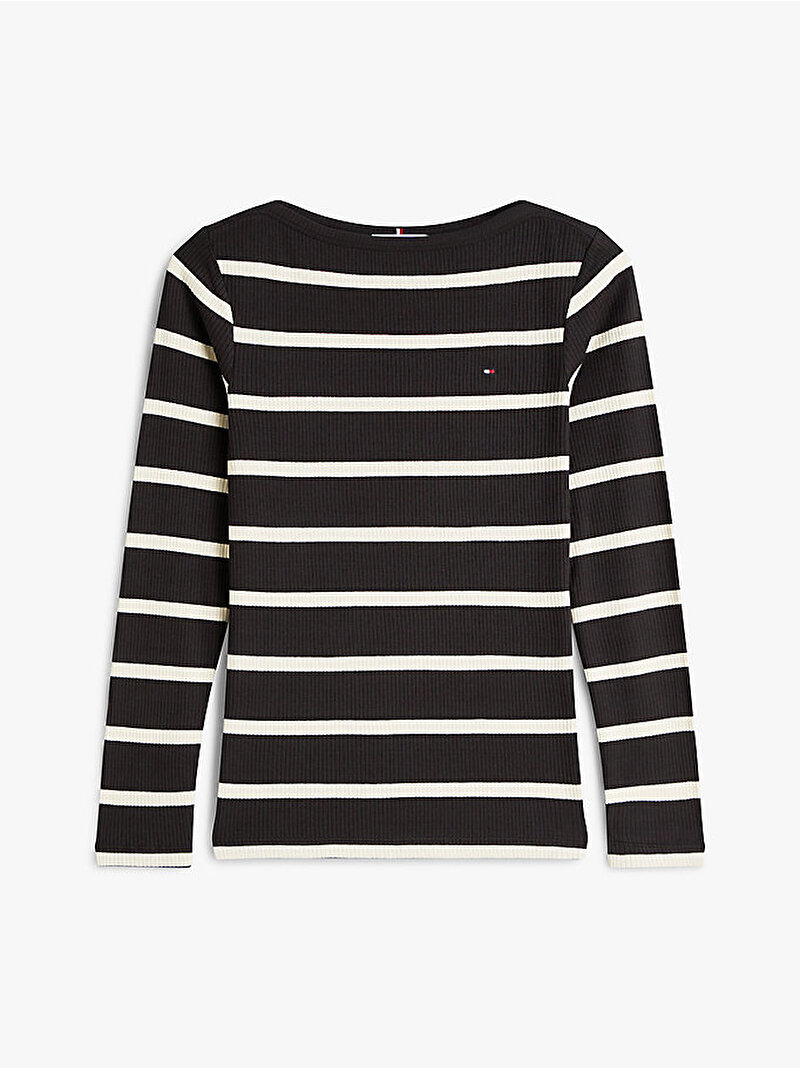 Kadın Slim 5X2 Rib Boat-Nk T-shirt Siyah WW0WW473090AU