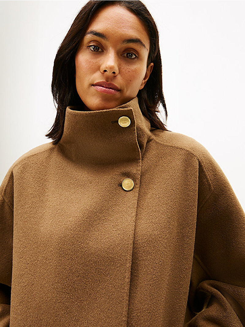 Kadın Df Wool Gb Funnel Kaban Kahverengi WW0WW47758R07