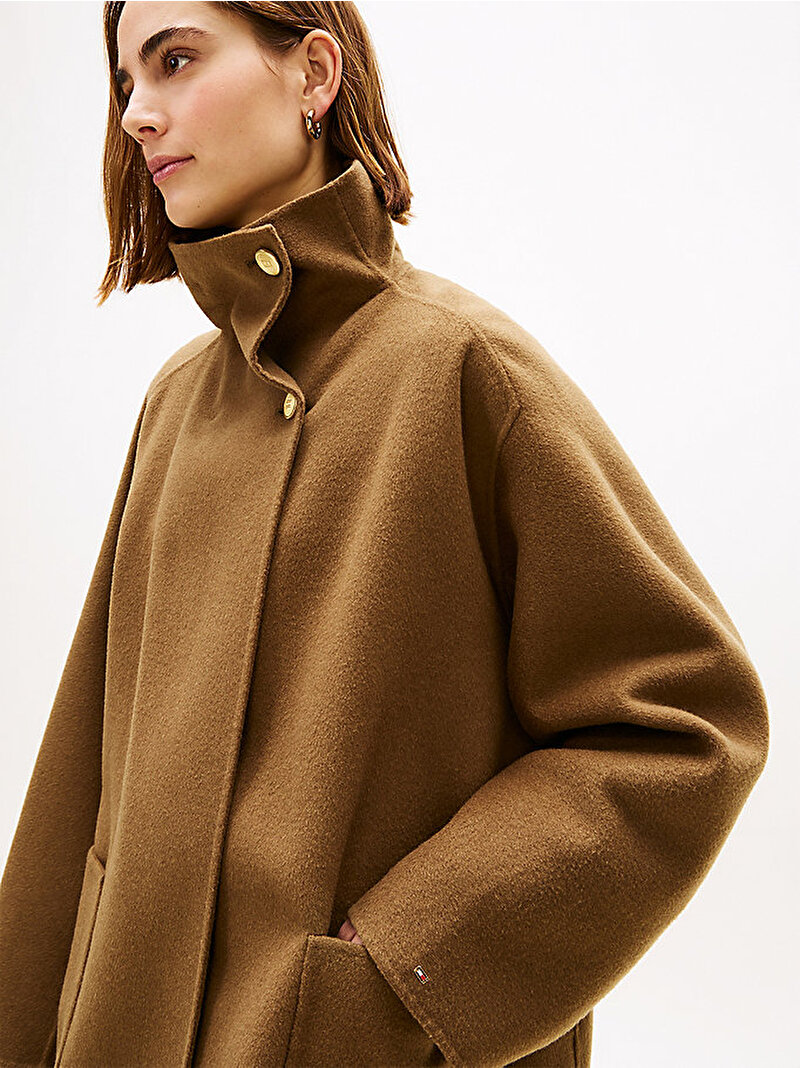 Kadın Df Wool Gb Funnel Kaban Kahverengi WW0WW47758R07