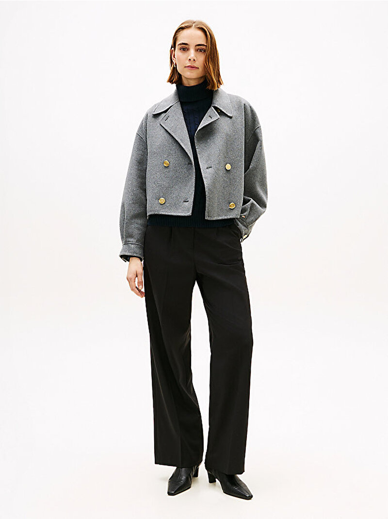 Kadın Wool Gold Button Kaban Gri WW0WW47759P61