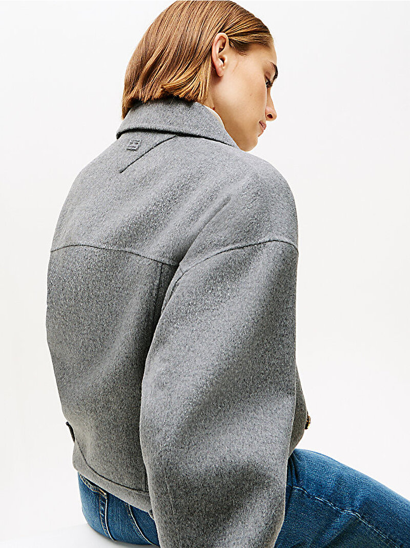 Kadın Wool Gold Button Kaban Gri WW0WW47759P61