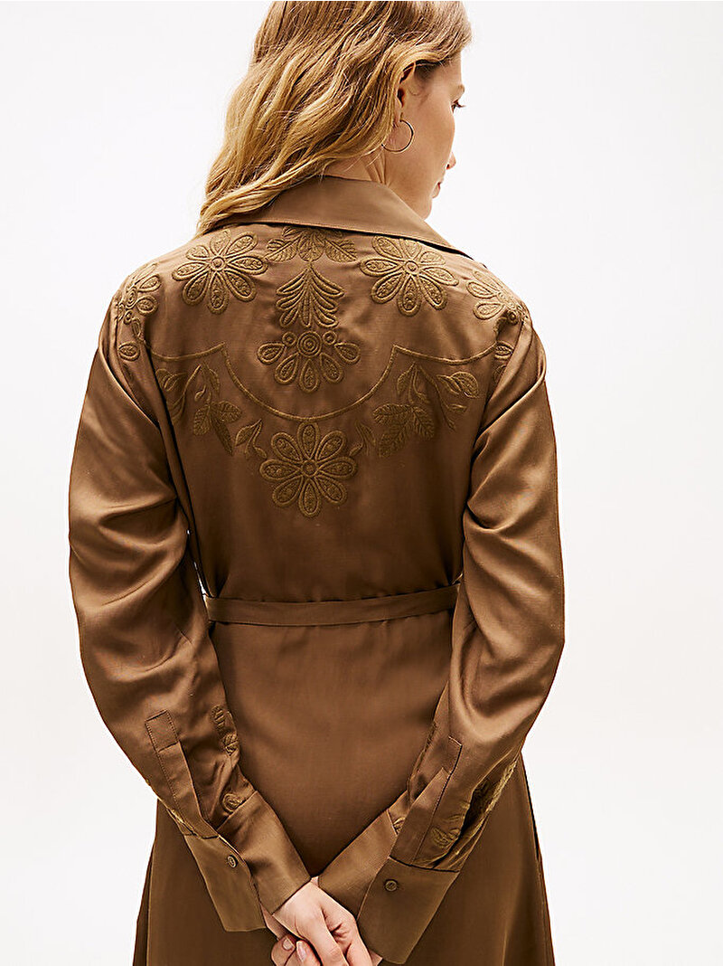 Kadın Embroidery Midi Gömlek Elbise Kahverengi WW0WW47954R07