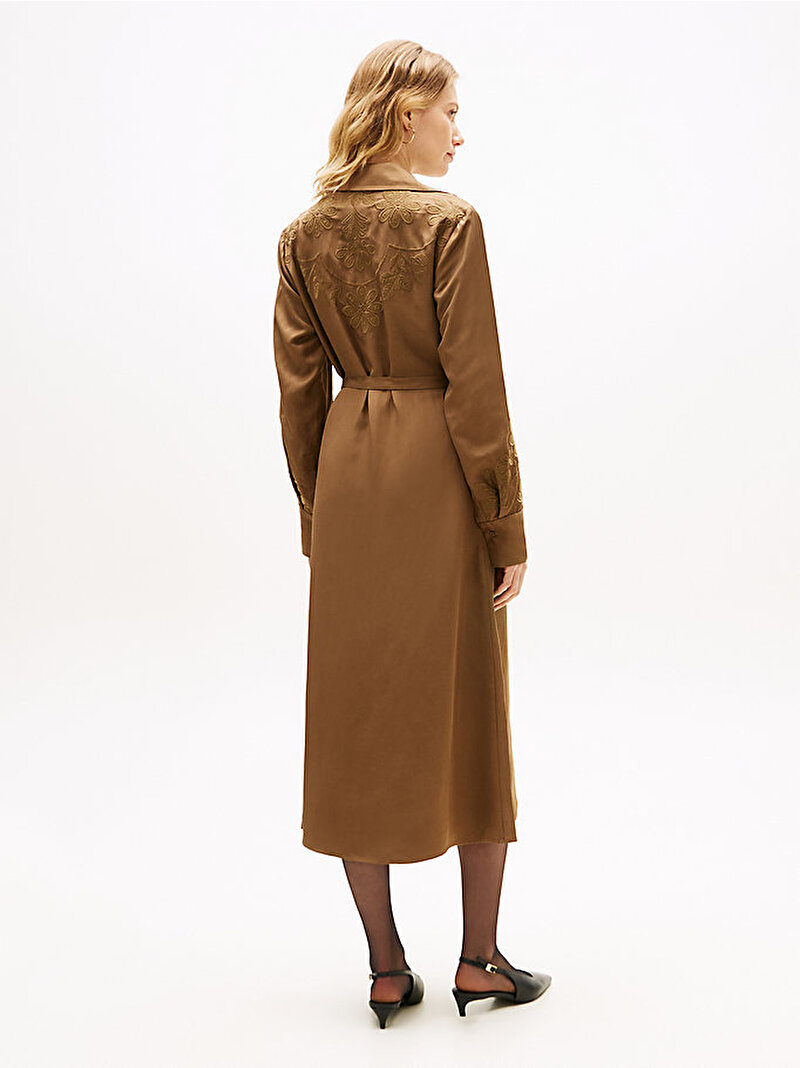 Kadın Embroidery Midi Gömlek Elbise Kahverengi WW0WW47954R07
