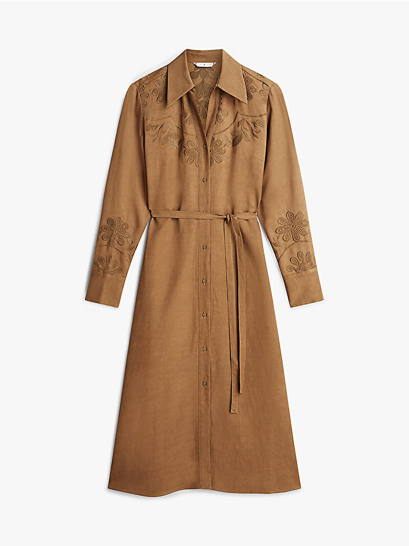 Kadın Embroidery Midi Gömlek Elbise Kahverengi WW0WW47954R07