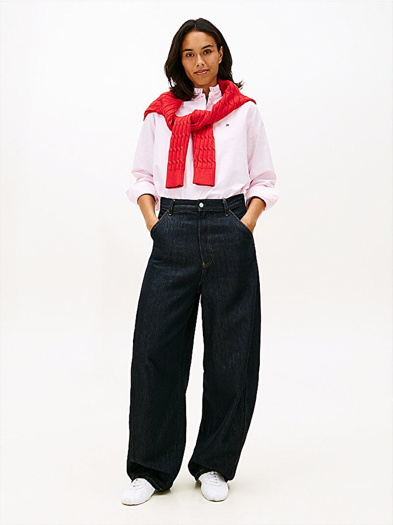 Kadın Oxford Ruffle Neck Gömlek Pembe WW0WW4850904J