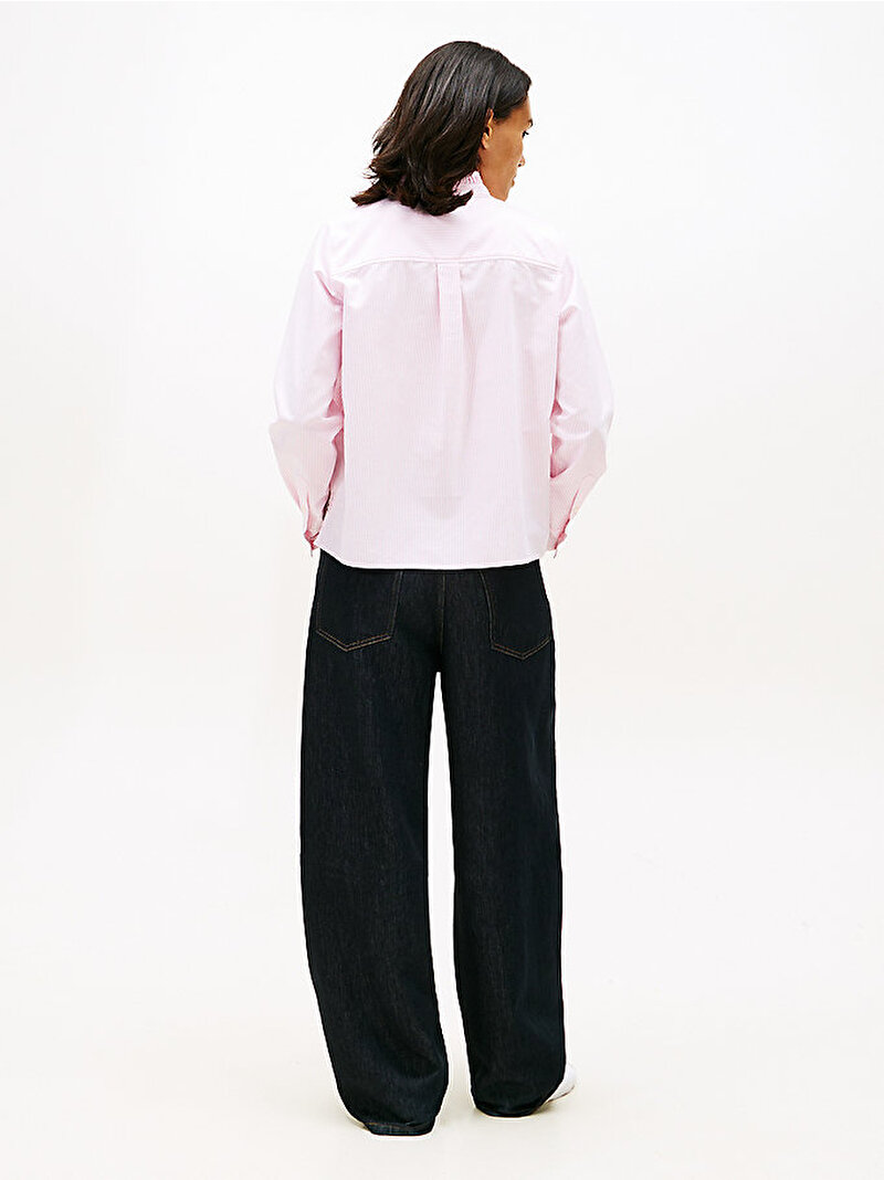 Kadın Oxford Ruffle Neck Gömlek Pembe WW0WW4850904J