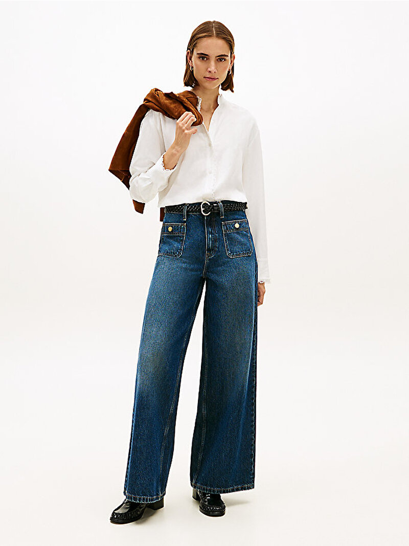 Kadın Vis Linen Lace Trim Gömlek Ekru WW0WW48654YBL