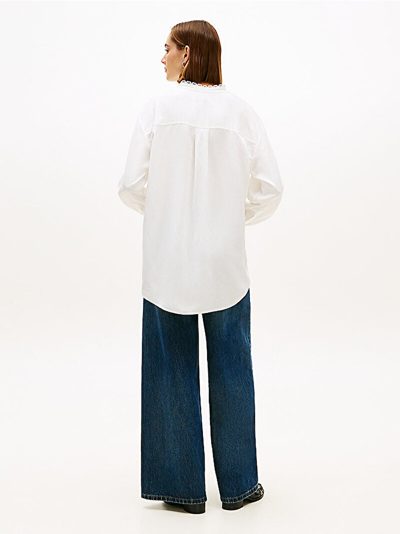 Kadın Vis Linen Lace Trim Gömlek Ekru WW0WW48654YBL