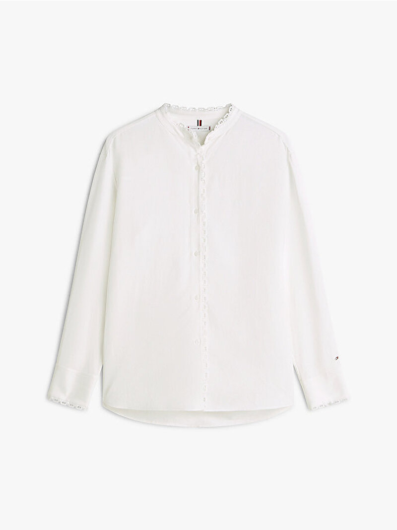 Kadın Vis Linen Lace Trim Gömlek Ekru WW0WW48654YBL