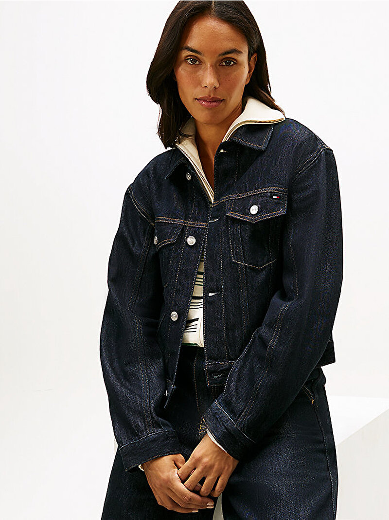 Kadın Denim Pure Pleated Denim Ceket Mavi WW0WW495231AP