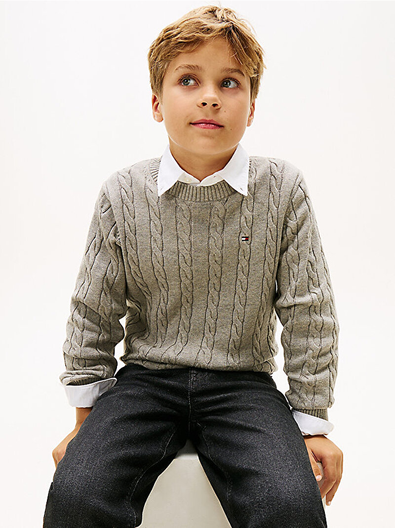 Erkek Çocuk Cotton Cable Kazak Gri KB0KB09753A1G