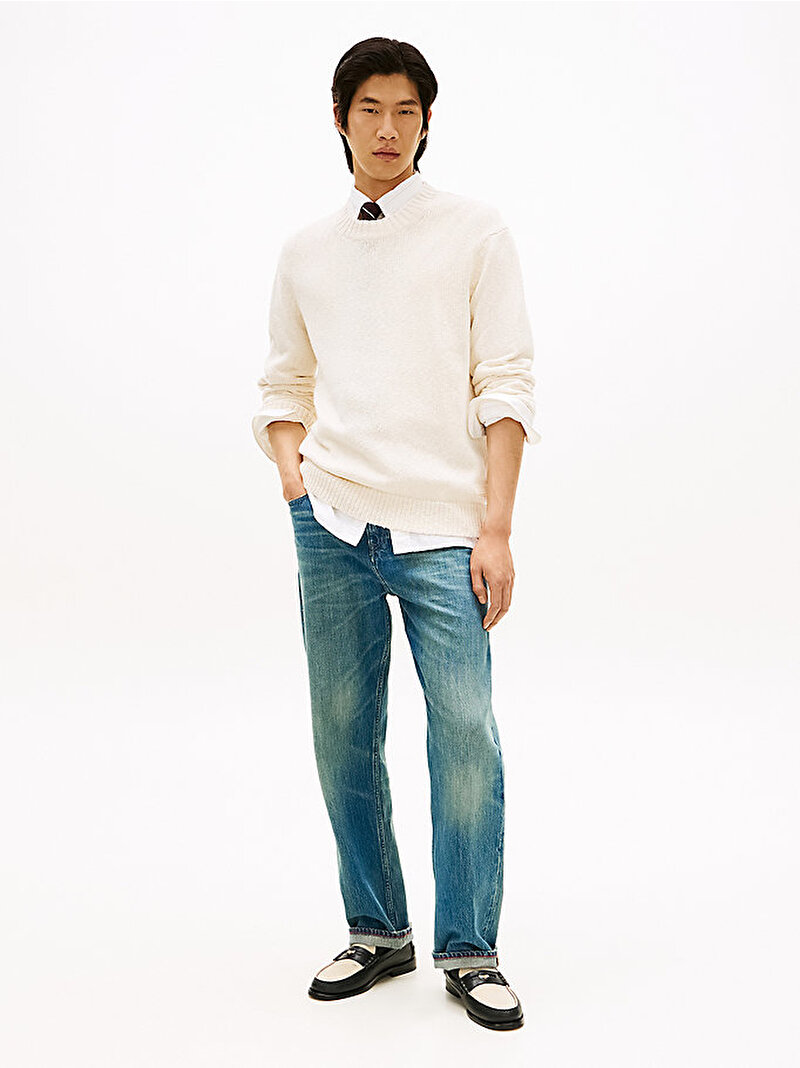 Erkek Soft Textured Crew Kazak Beyaz MW0MW41653AEF