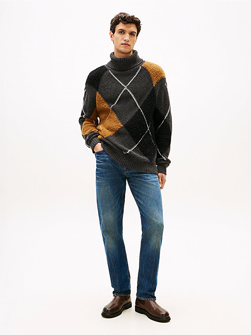 Erkek Argyle Roll Neck Kazak Gri MW0MW42532P92