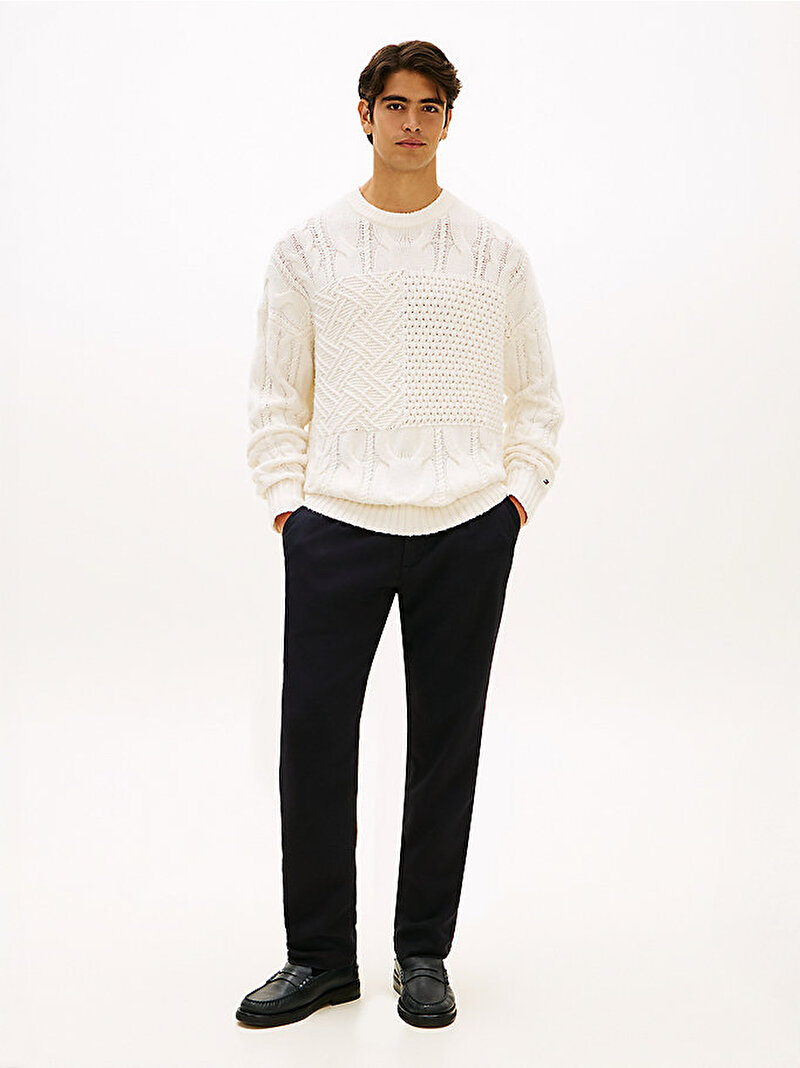 Erkek Aran Flag Cable Crew Kazak Beyaz MW0MW42584Z00